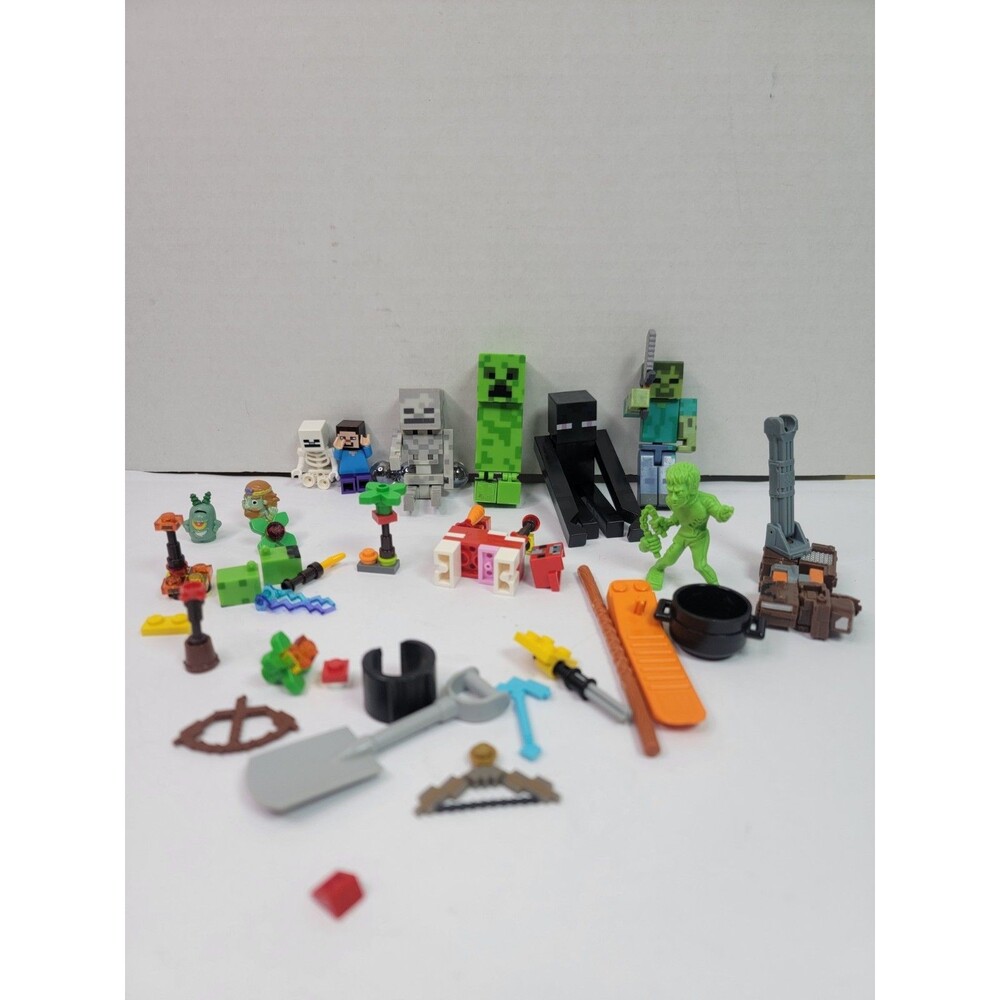 Minecraft Figure Toy Lot Creeper Enderman Steve Skeleton Zombie Accessories...